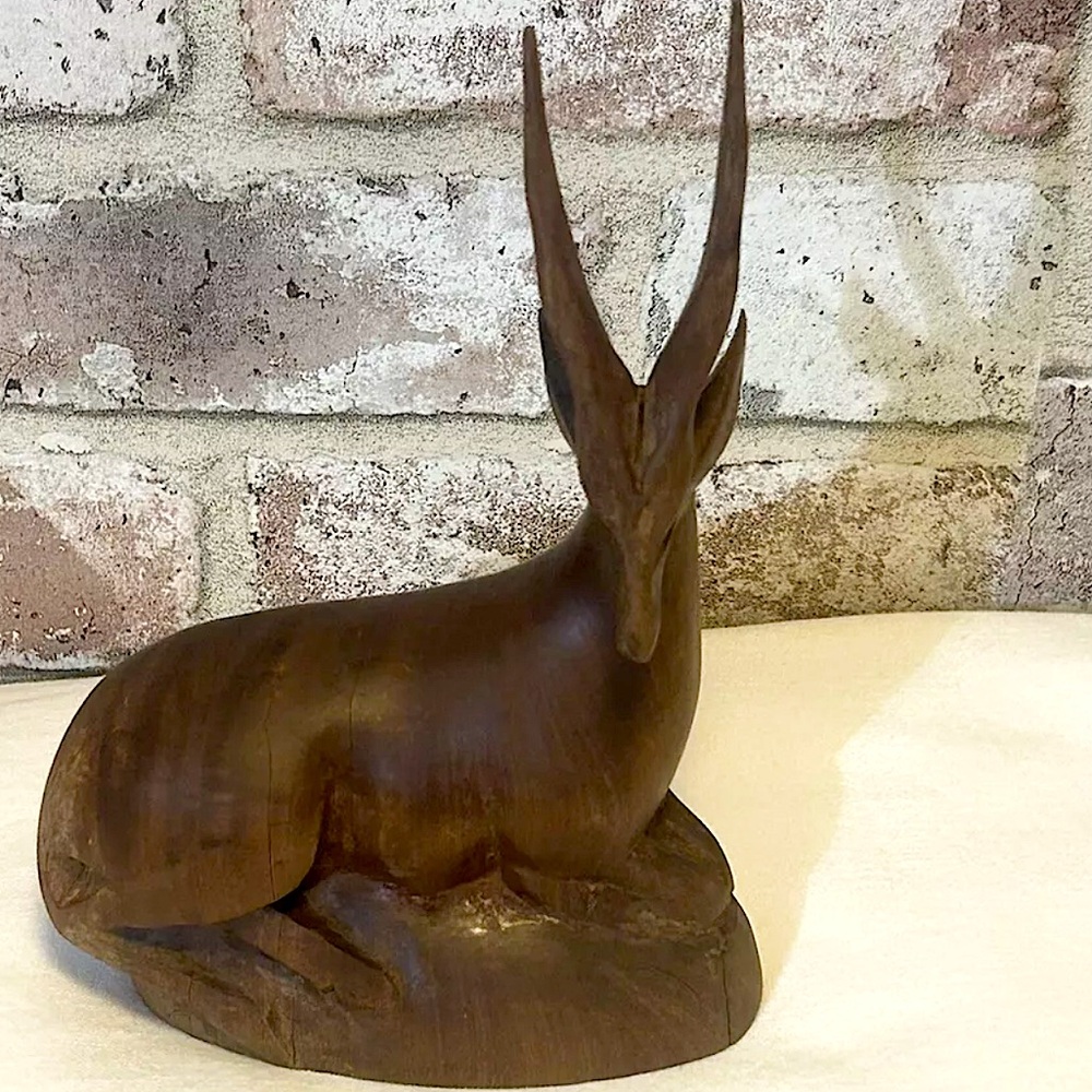 Vintage Wooden Antelope African Hand Carved Figurine Kenya Gazelle Statue